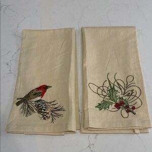 Set of 2 Pottery Barn Embroidered Guest Towels